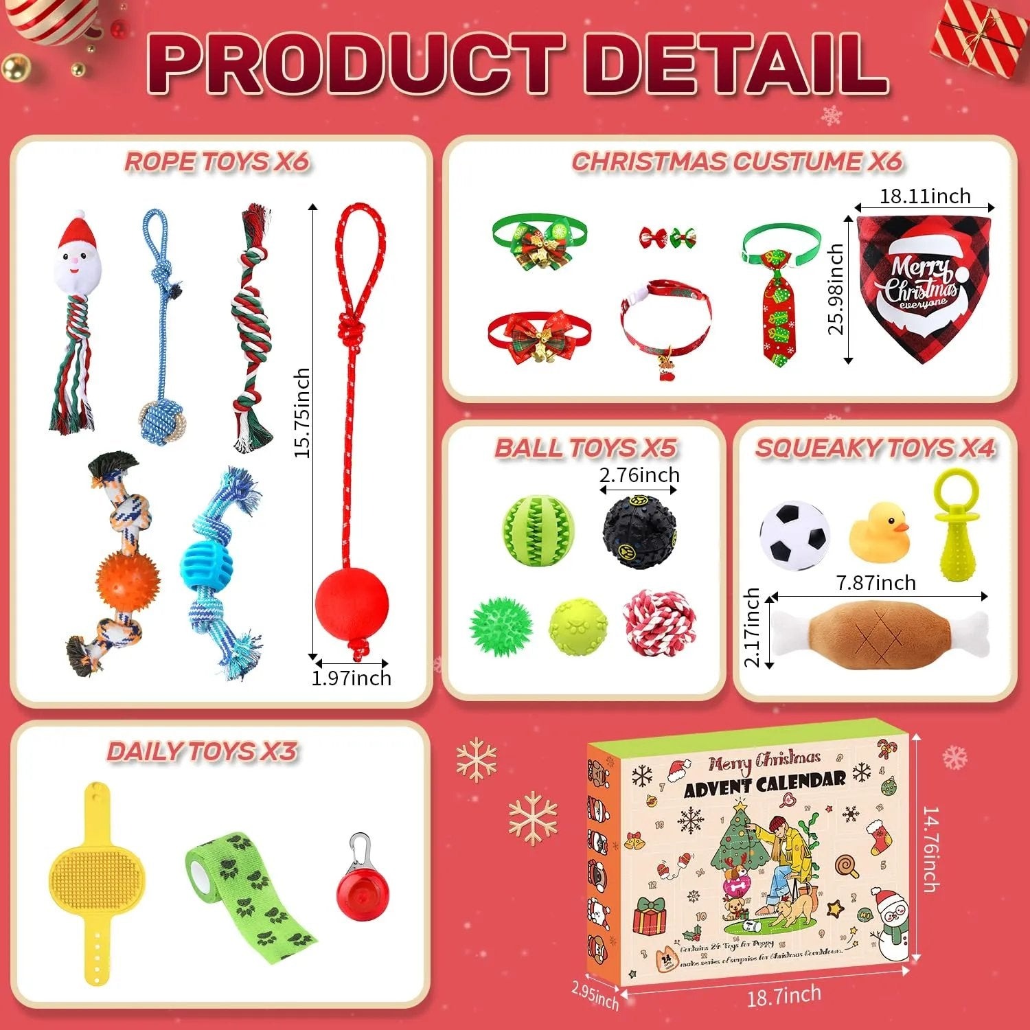 2024 Christmas Countdown Dog Toys Advent Calendar
