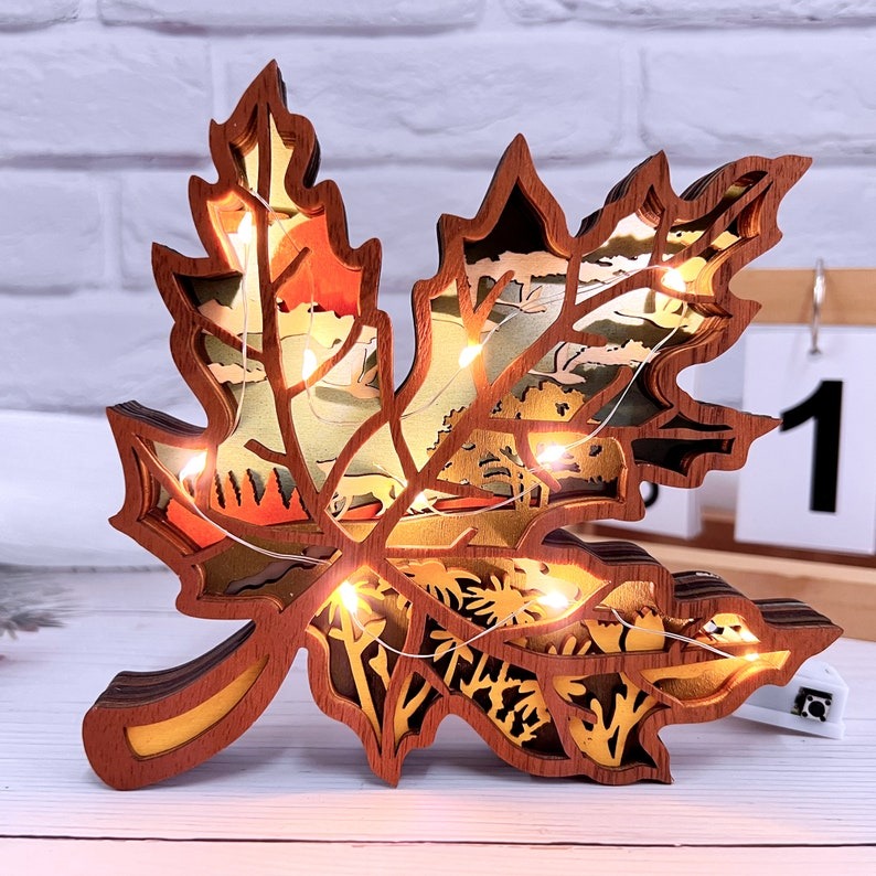 3D Wooden Hollow Maple Leaf Lamp