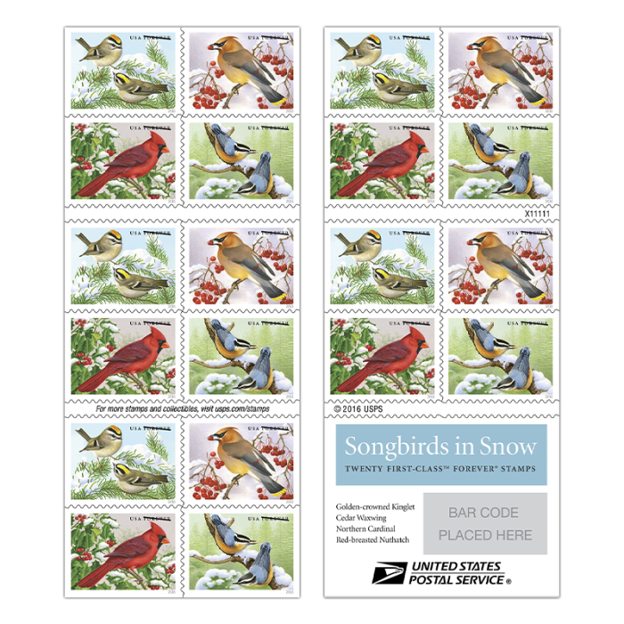 2016 USPS Songbirds In The Snow Forever Stamps 100Pcs/Pack