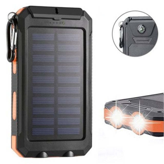 Waterproof Solar Power Bank with external battery and LED Light