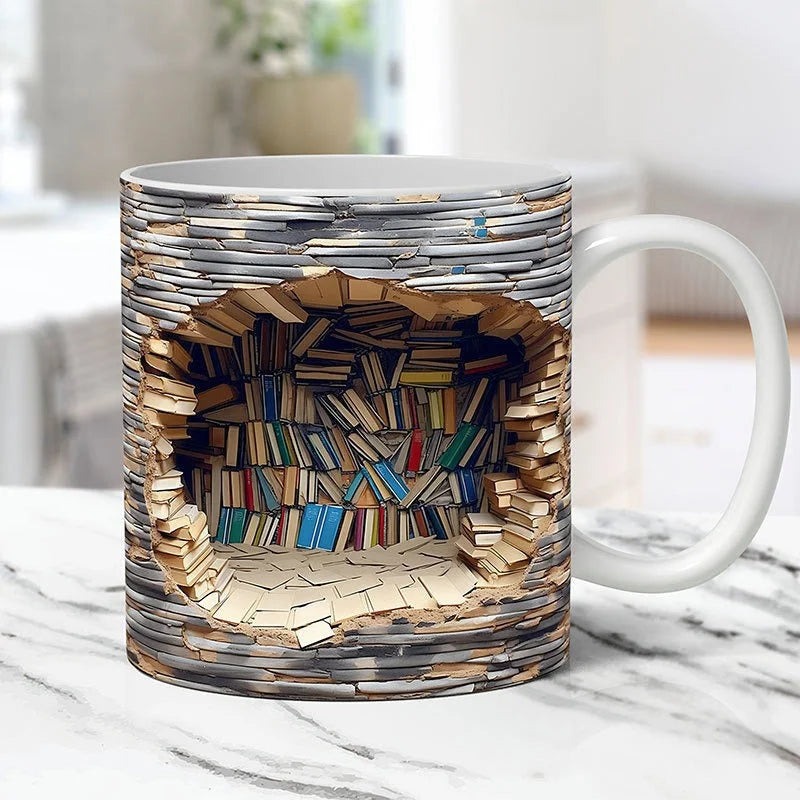 3D Library Bookshelf Mug, Coffee Mugs Gift for Book