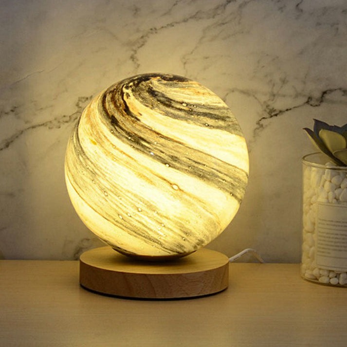 Glass Planet Mini Night Lighting Post with Wooden Base